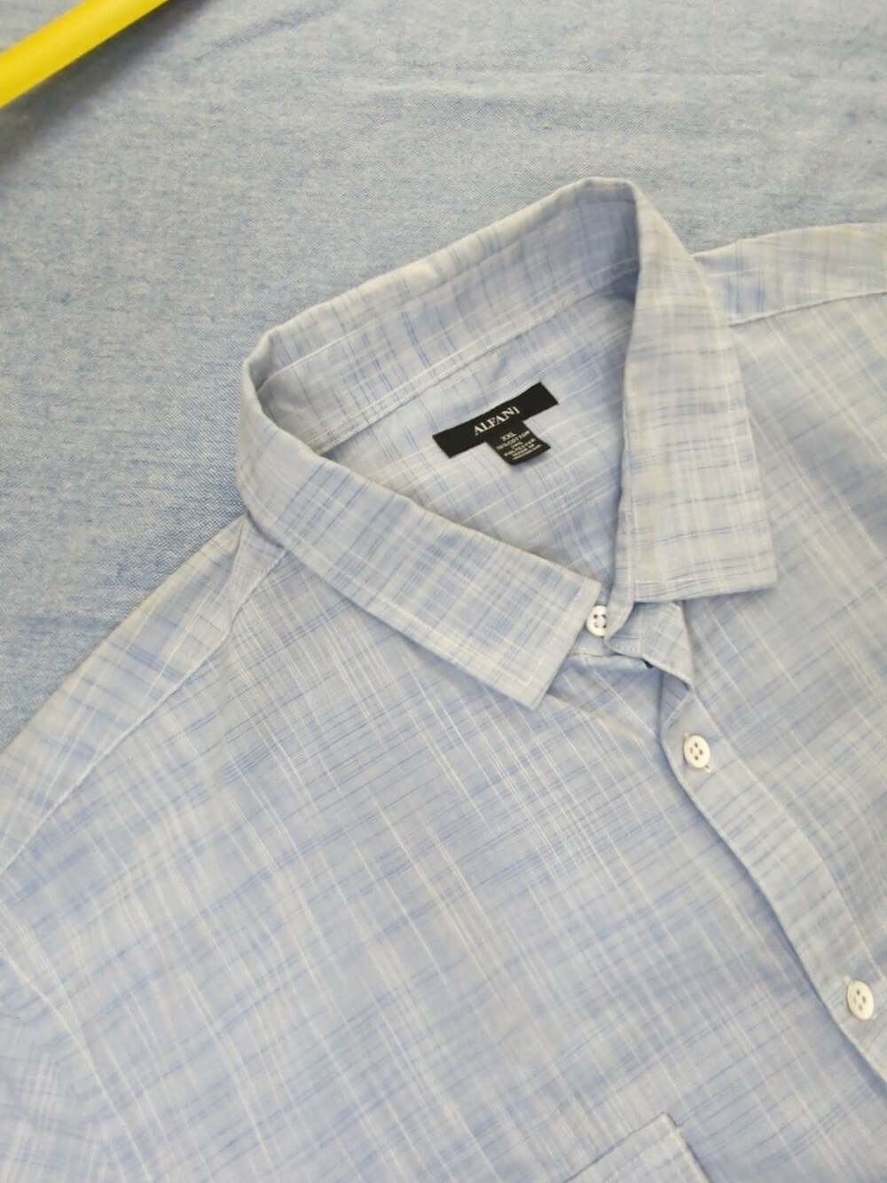 Alfani 2 Front Pockets Button Down Light Blue Plaid Short Sleeves XXL #212